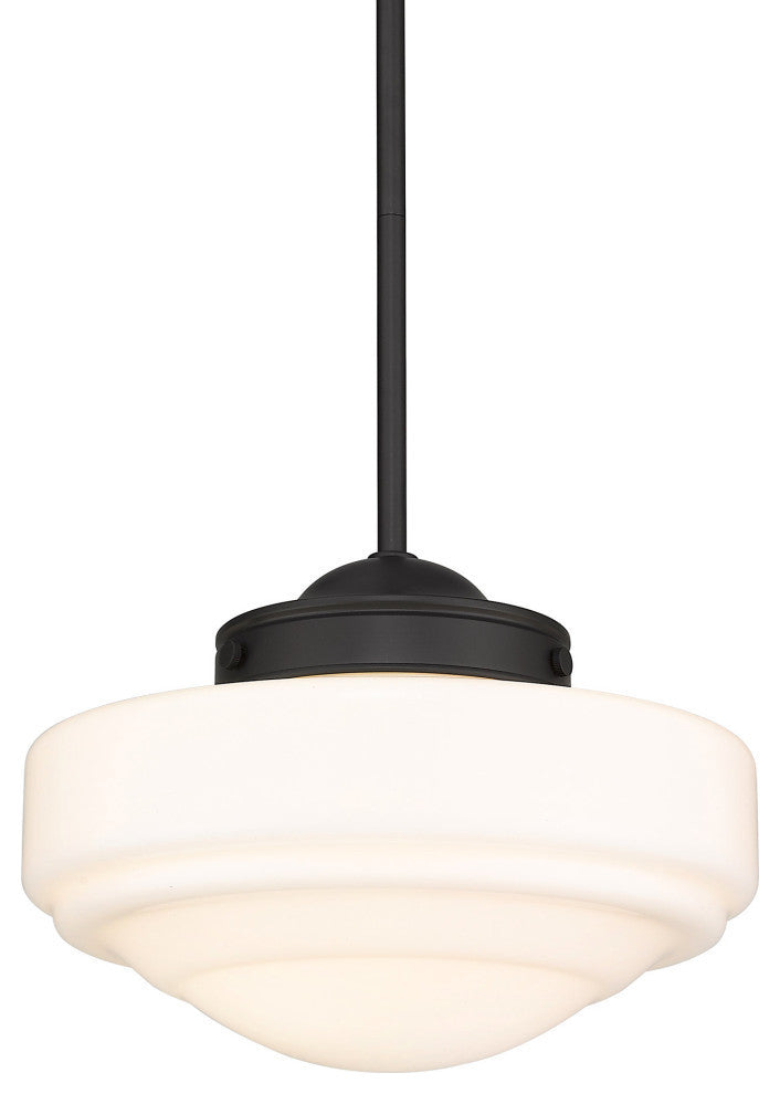 Golden Lighting 0508-M Ingalls 12"W Pendant - Matte Black / Vintage Milk Glass