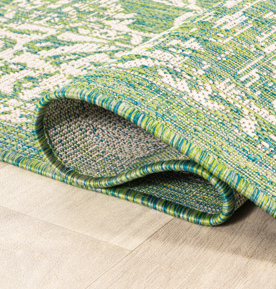 Tela Boho Textured Weave Floral Indoor/Outdoor Rug, Cream/Green, 2 X 8