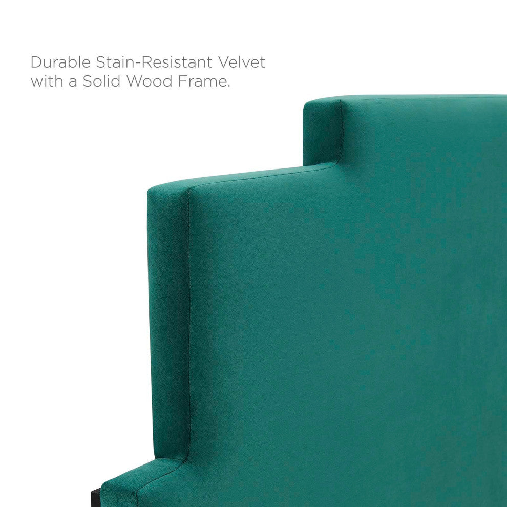 Platform Bed Frame, Full Size, Velvet, Teal Blue, Modern Contemporary, Bedroom