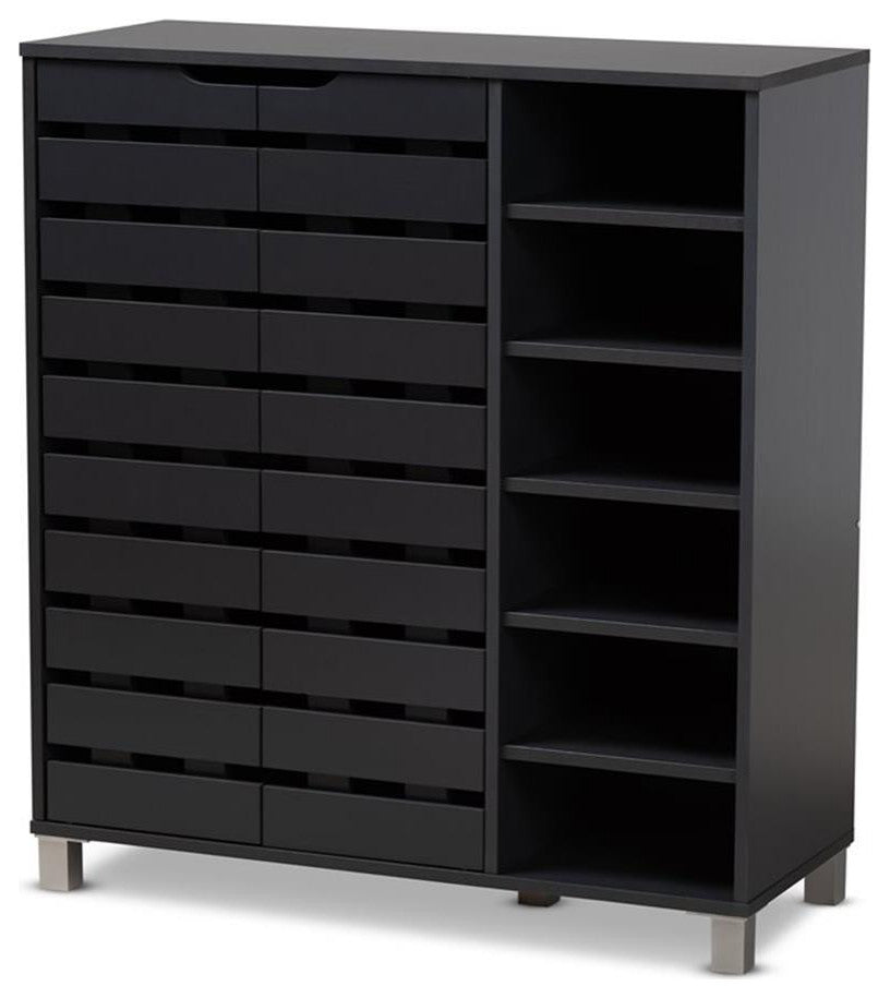 Shirley Dark Grayed 2-Door Wood Shoe Storage Cabinet With Open Shelves