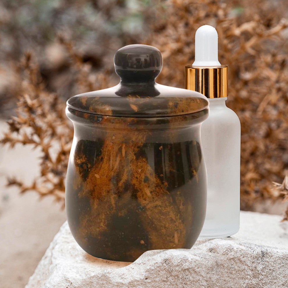 Polished Marble Bathroom Jar, Black and Brown