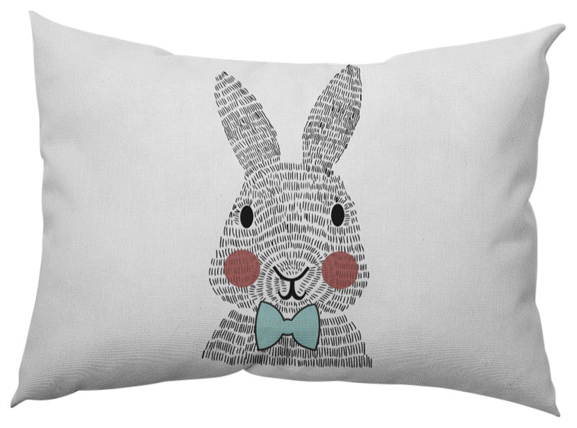 Bow-tie Bunny Easter Decorative Lumbar Pillow, Wave Top Blue, 14x20"