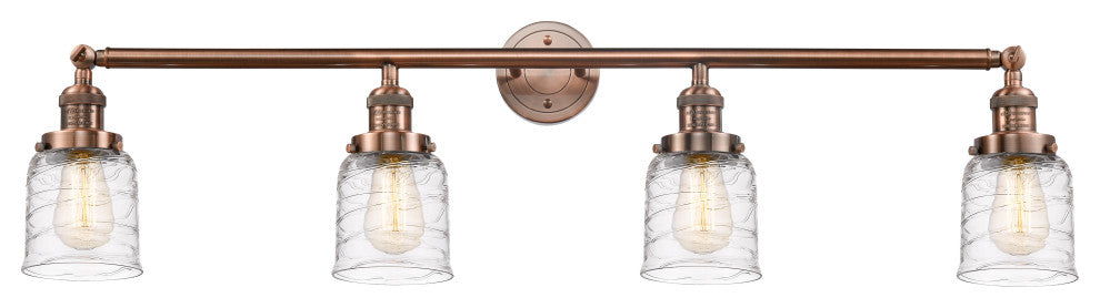 Small Bell 4 Light Bath Vanity Light, Antique Copper, Deco Swirl, Deco Swirl