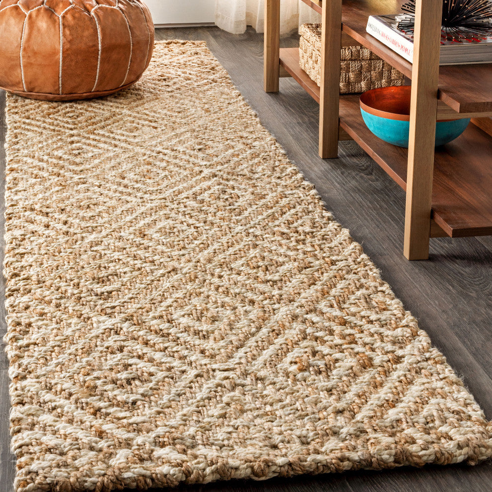 Hira Hand Woven Diamond Chunky Jute Natural  2' x 8' Runner Rug