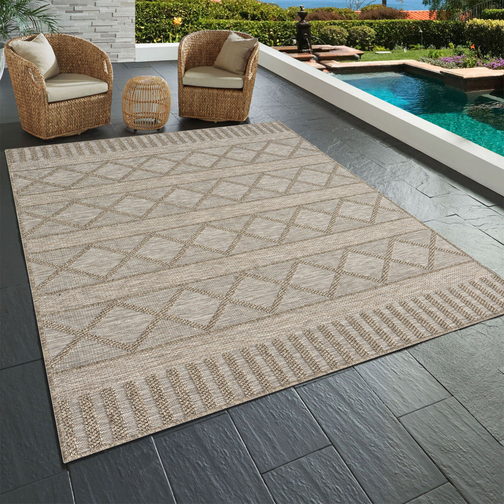 Paolo Contemporary Diamond Brown Indoor Outdoor Area Rug, 5' x 7'