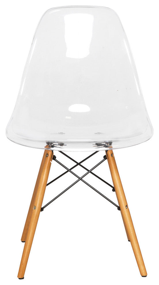 Dover Molded Dinin Side Chair, Wood Dowel Eiffel Base, Set of 2, Clear