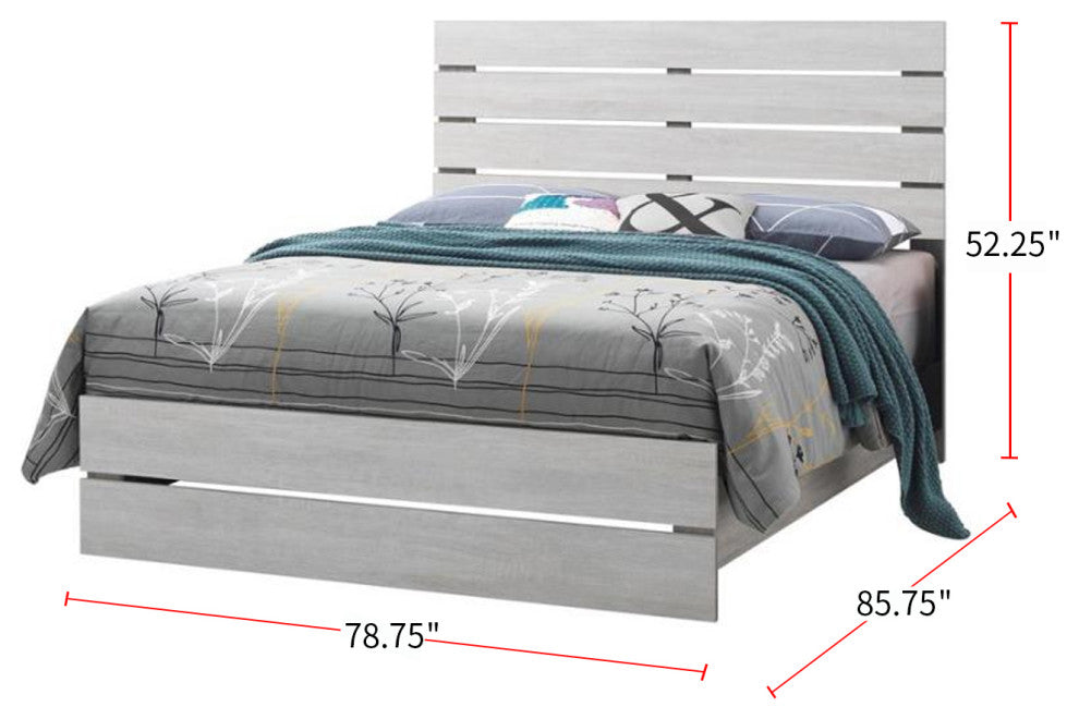 Eastern King Bed With Slat Headboard Design, Coastal White