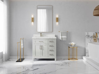 Cambridge 36 Left Offset Bath Vanity in Coventry Gray 2" Calacatta Nuvo