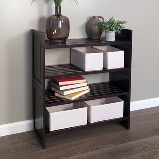 Solid Wood 2-Tier Storage Rack, Espresso