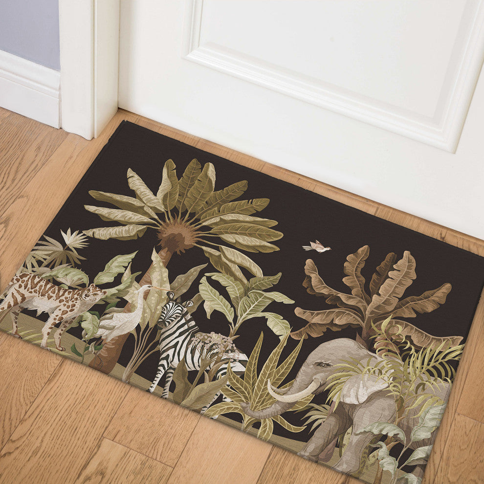 Indoor/Outdoor Tropics TC8 Black Machine Washable 1'8" x 2'6" Rug
