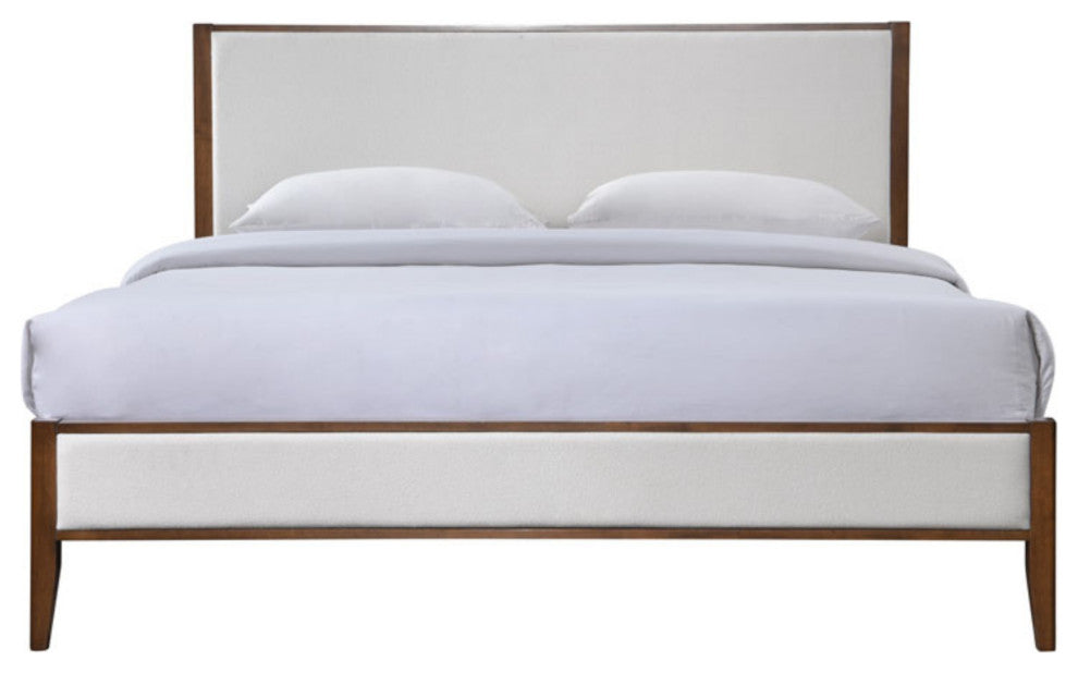 Safavieh Couture Giuliano Channel Tufted Bed, Ivory/Walnut, Queen