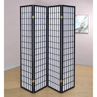 Coaster Modern Wood Four Panels Screen Room Divider with Linear Grid in Black