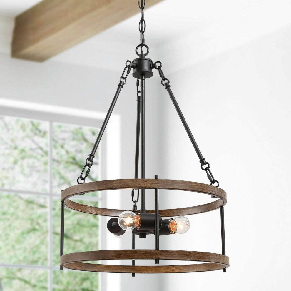 LNC 3-Light Drum Farmhouse Metal Black Pendant Chandelier 23"H