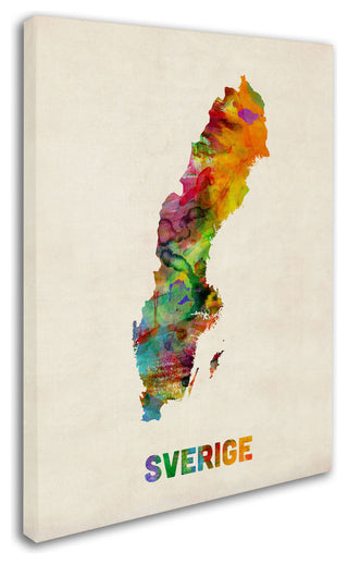 'Sweden Watercolor Map' Canvas Art by Michael Tompsett