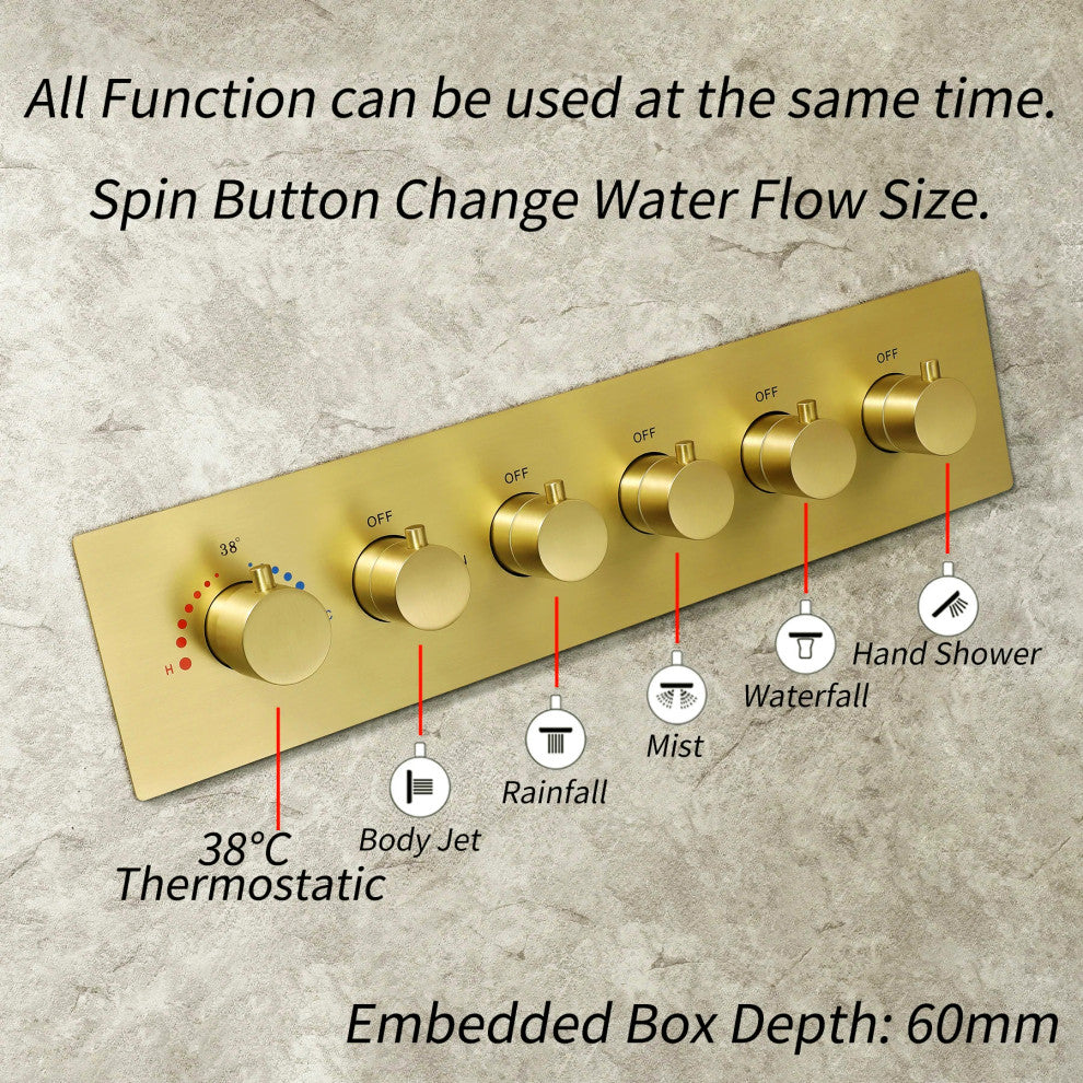 LED Rainfall Mist Shower System With Hand Shower, Remote Control Light