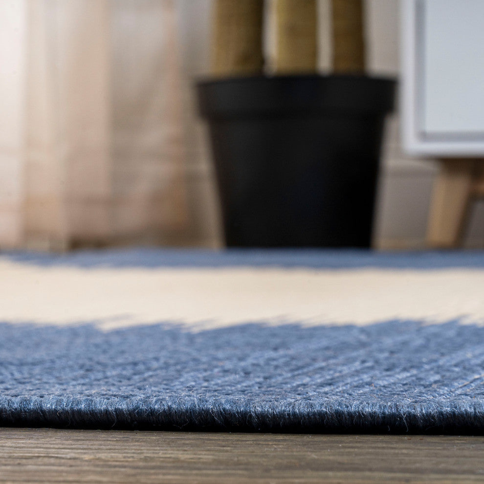 Tavira Modern Strie' Area Rug, Blue/Beige, 2 X 8