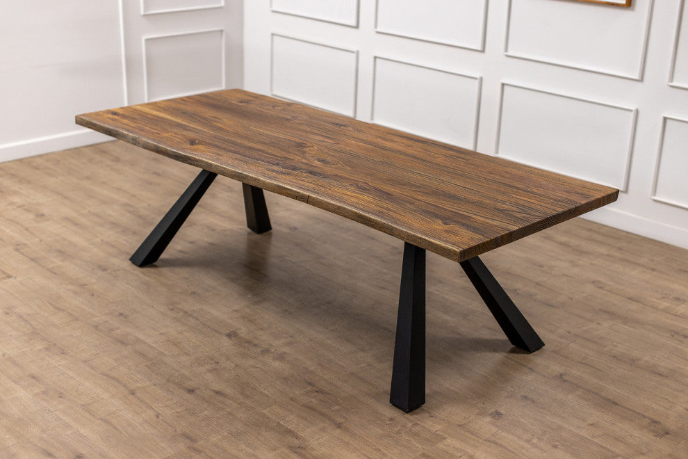 Solid Teak Live Edge Dining Table With Metal Legs, 84x40