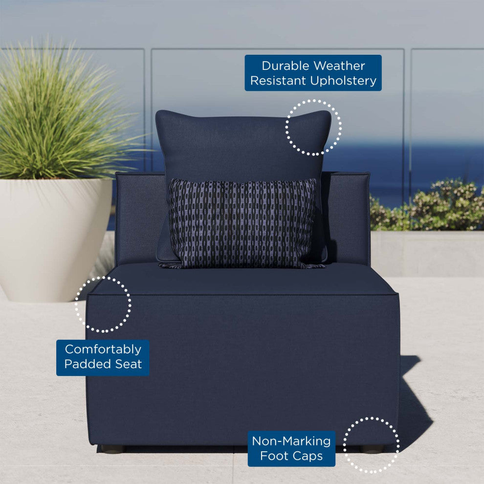 Sofa Middle Chair, Fabric, Blue Navy Blue, Modern, Outdoor Patio Balcony Garden
