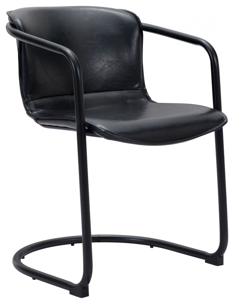 Set of Two Black Leather Dining Chairs