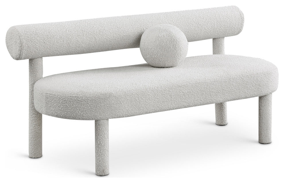 Parlor Boucle Fabric Upholstered Bench, Cream