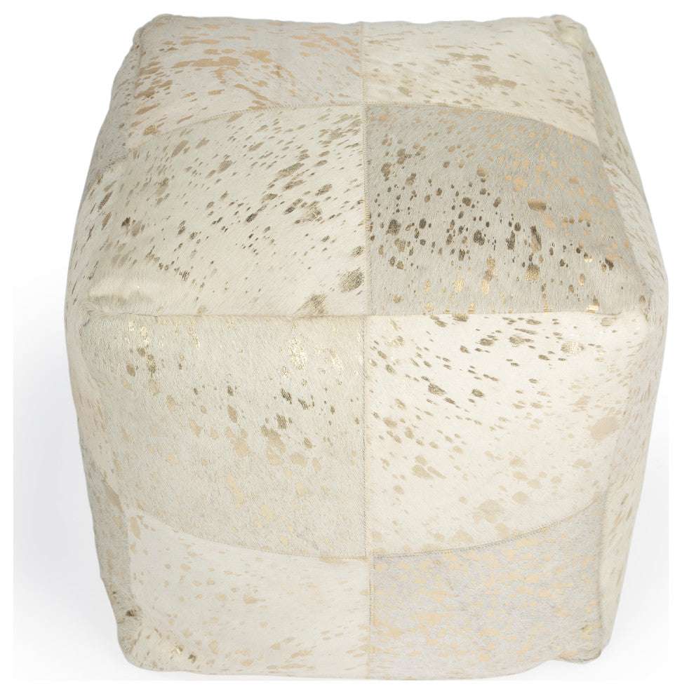Butler Victorian Hair on Hide With Gold Spots Pouffe