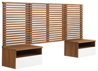 Render Wall Mount Twin Headboard and Modern Nightstands, Walnut