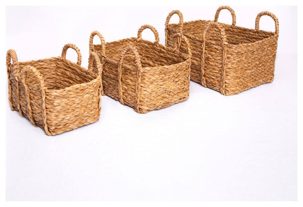3-Piece Set Jumbo Rectangle Braided Rush Baskets, Natural