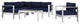 Modway Shore 5 Piece Outdoor Patio Aluminum Sectional Sofa Set, Silver Navy