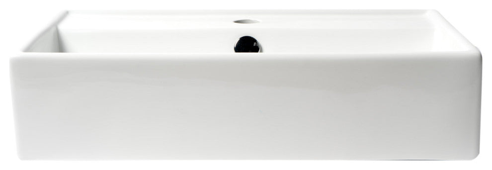White 22" Rectangular Wall Mounted Ceramic Sink With Faucet Hole