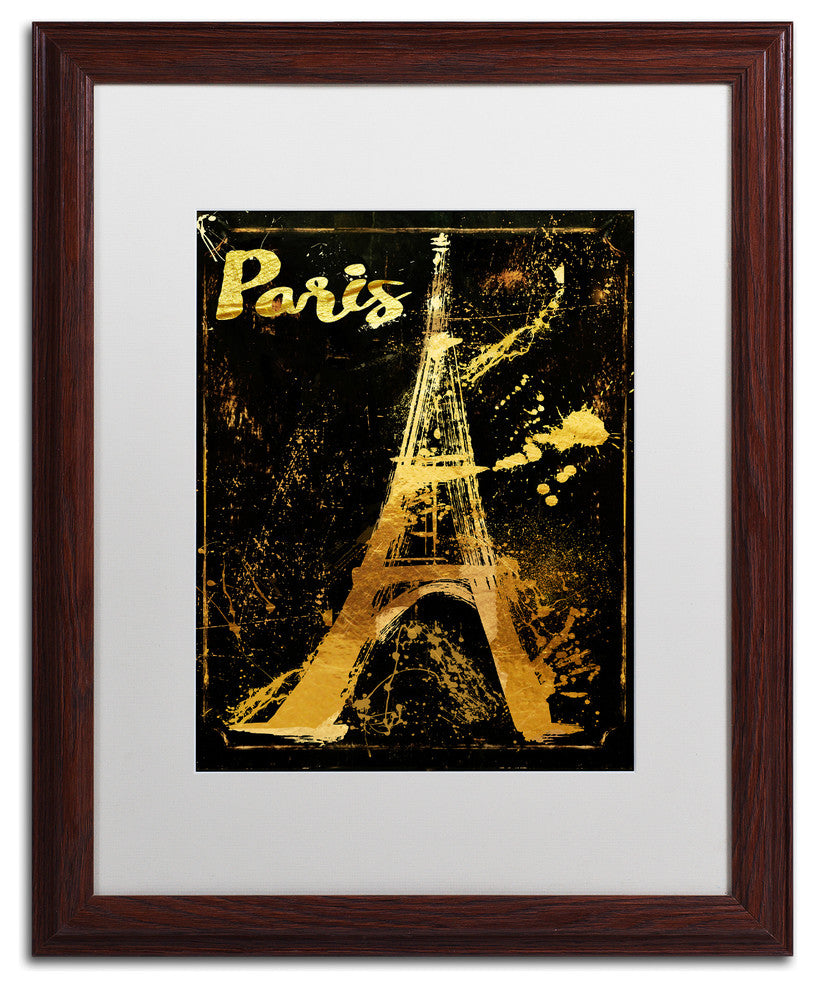 Color Bakery ''Gold Eiffel'' Matted Framed Art, Wood Frame, White Mat, 16x20