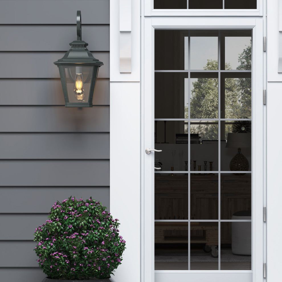 Black 1-Light Outdoor Dusk to Dawn Glass Shade Wall Light