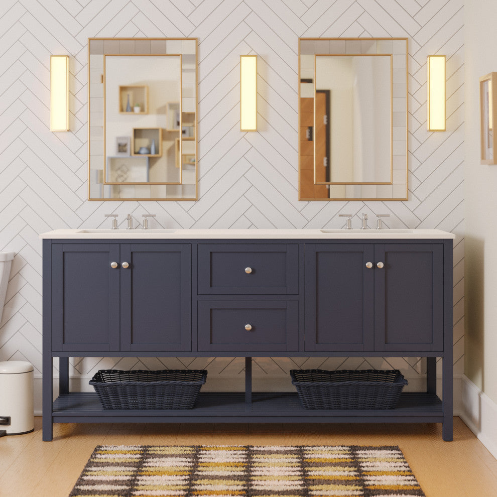 Kitchen Bath Collection Lakeshore 72" Double Vanity, Marine Gray, Engineered White