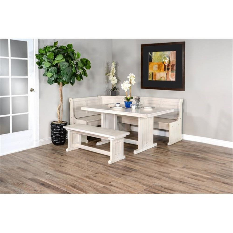 Catania Farmhouse Wood Breakfast Nook Set in Marble White Finish