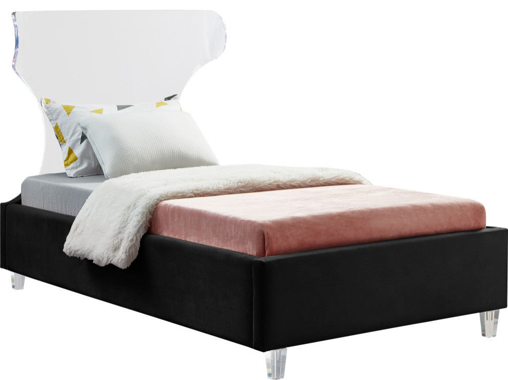 Ghost Velvet Upholstered Bed, Black, Twin