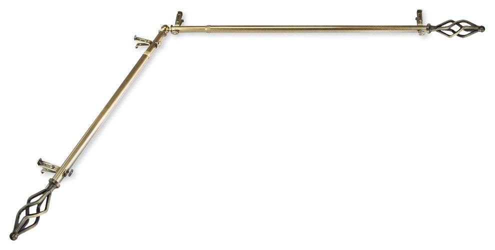 Vinci 13/16" Corner Window Curtain Rod, Antique Brass, 28-48"