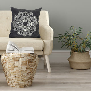 Bohemian Mandala Medallion Throw Pillow, Jet Black, 20" X 20", Poly Fill
