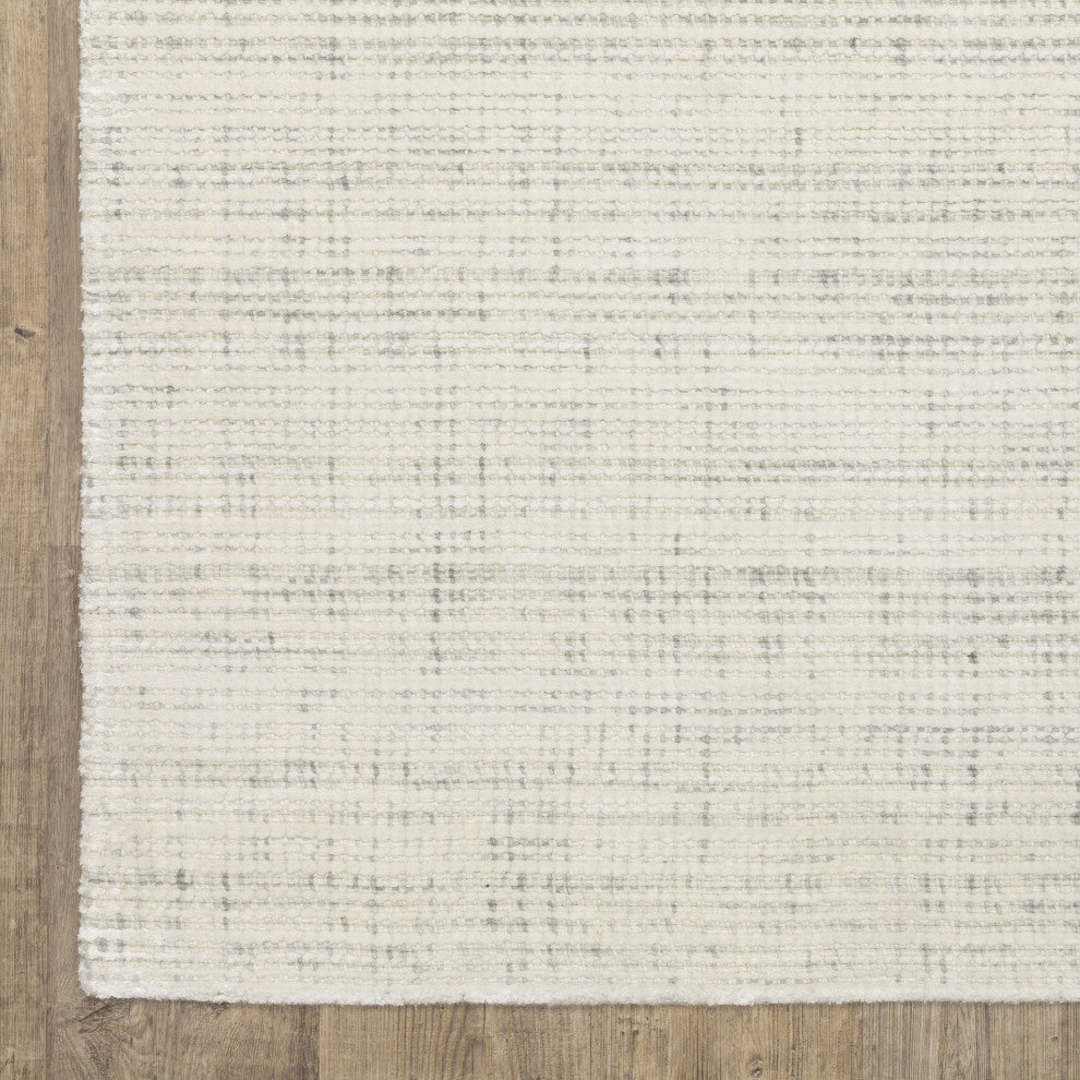 Cayden Textural Stripe Wool Blend Ivory/ Grey Hand-tufted Rug 5' x 8'