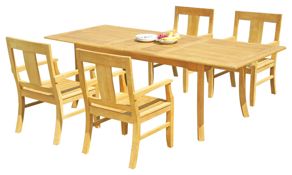 5-Piece Outdoor Teak Dining Set: 94" Rectangle Table and 4 Osbo Arm Chairs