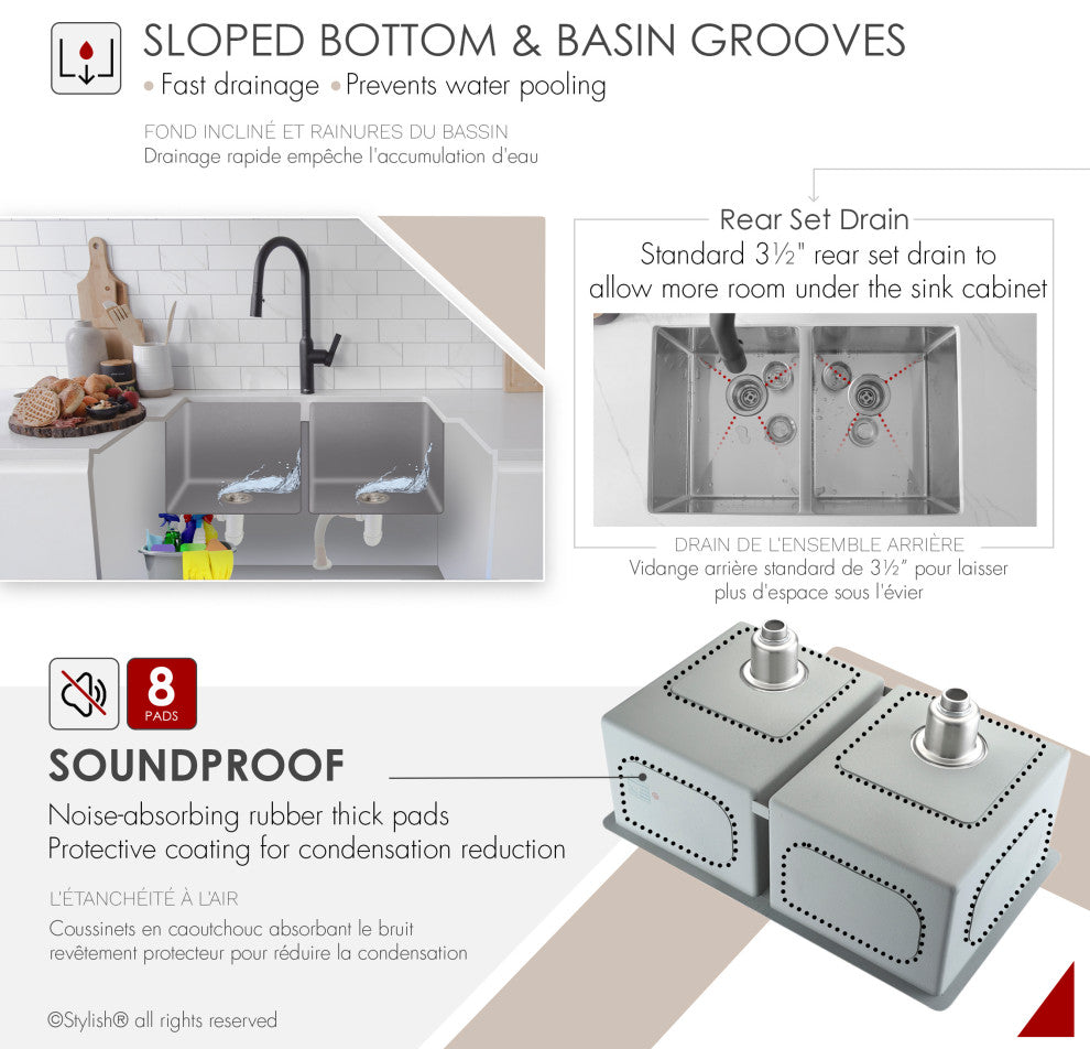 STYLISH 28"L x 18"W Undermount Kitchen Sink Double Bowl with Grids and Strainers