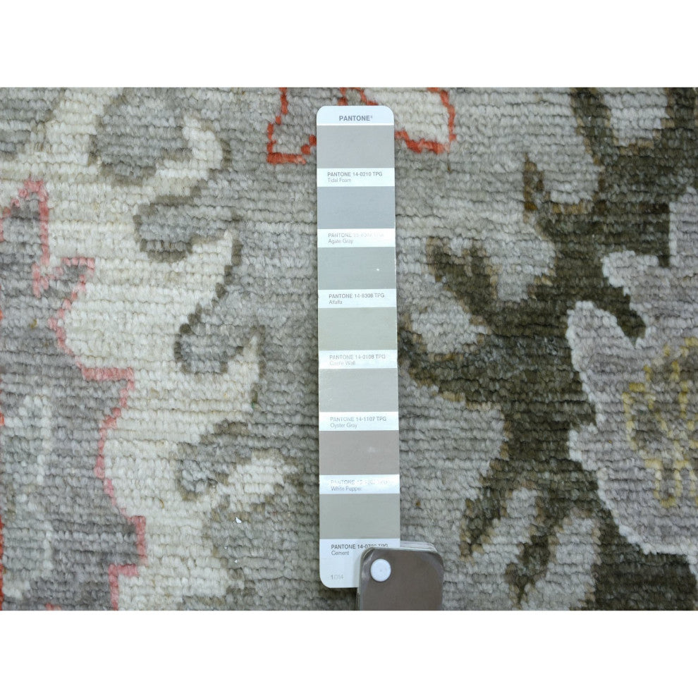Gray Angora Oushak, Pop of Colors Hand Knotted Wool Runner Rug, 2'6" x 9'7"