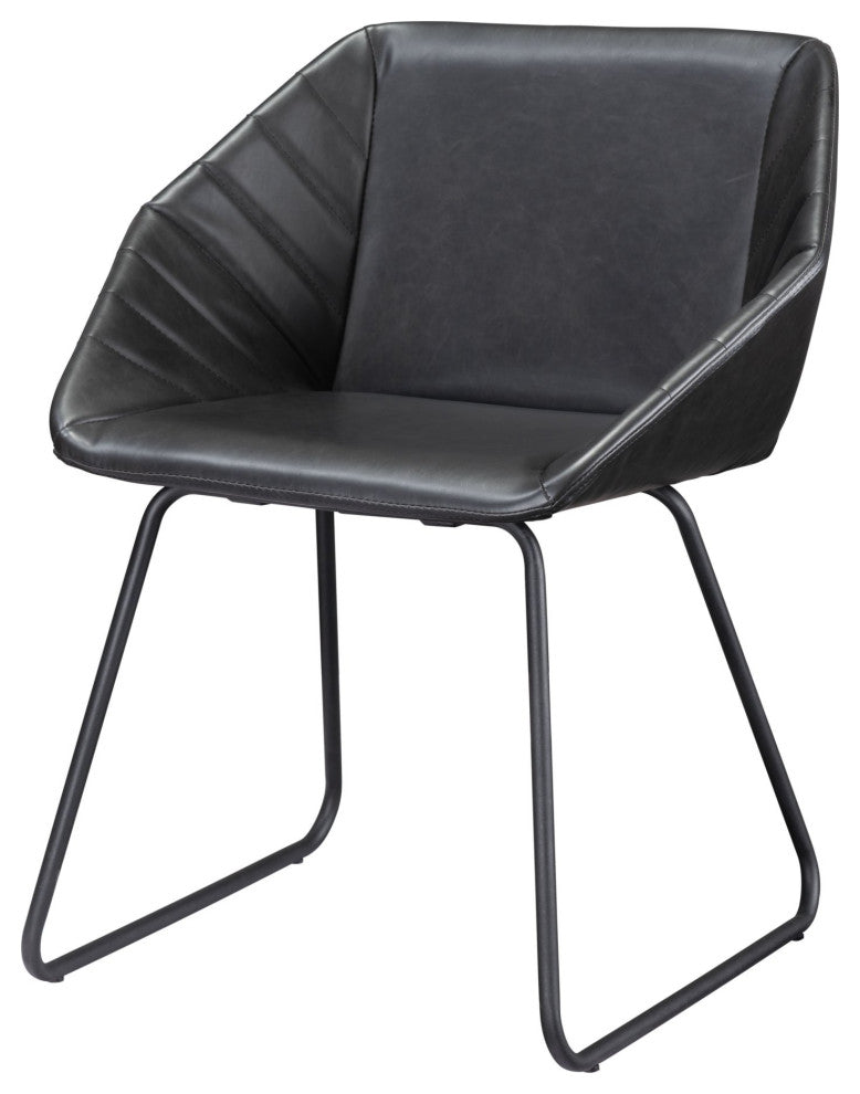 Dining Chair, Set of 2, Faux Vinyl Leather, Steel, Black, Kitchen Cafe Bistro