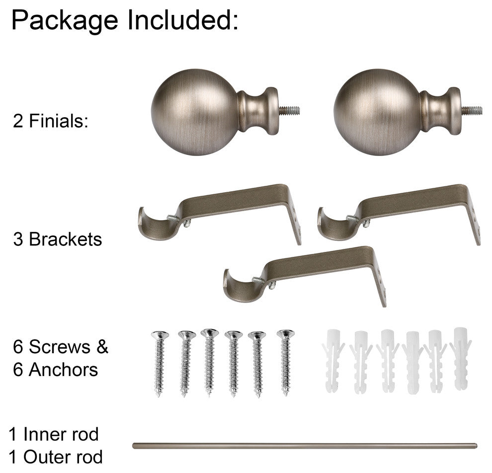 Utopia Alley Curtain Rod With Round Finials, 48-86", Satin Nickel