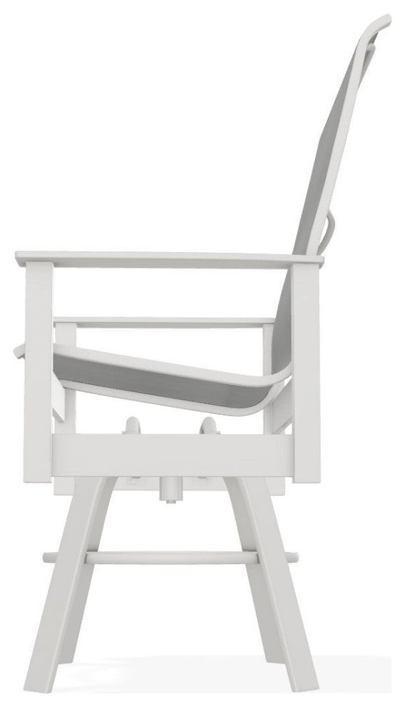 Leeward Sling Balcony Height Outdoor Swivel Armchair, Alloy/Snow