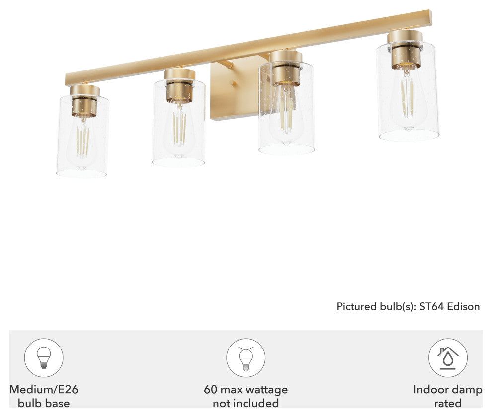 Hartland Alturas Gold With Seeded Glass 4 Light Vanity Wall