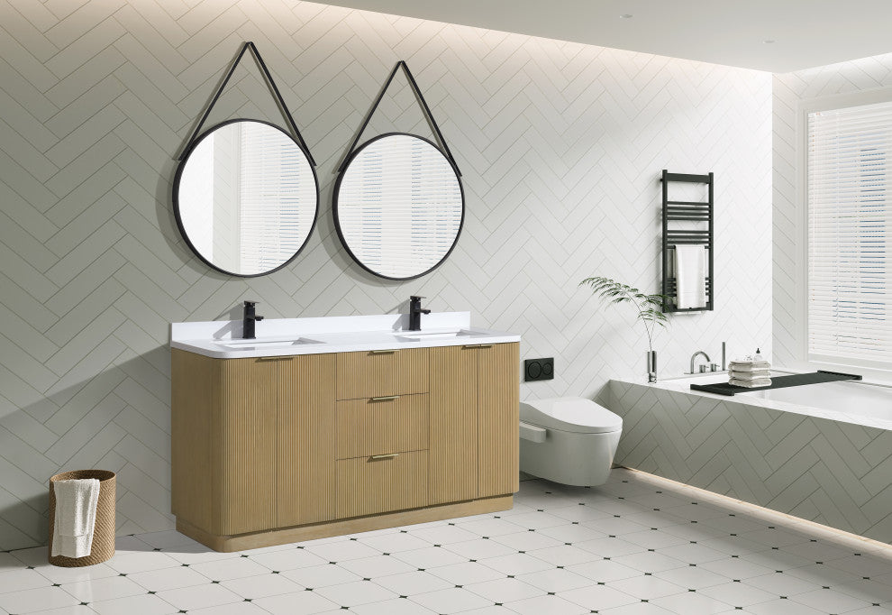 Ari Kitchen and Bath Calamigo 60" Freestanding Bathroom Vanity Oak