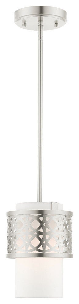 Brushed Nickel Fretwork, Ornamental, Transitional, Sophisticated Mini Pendant