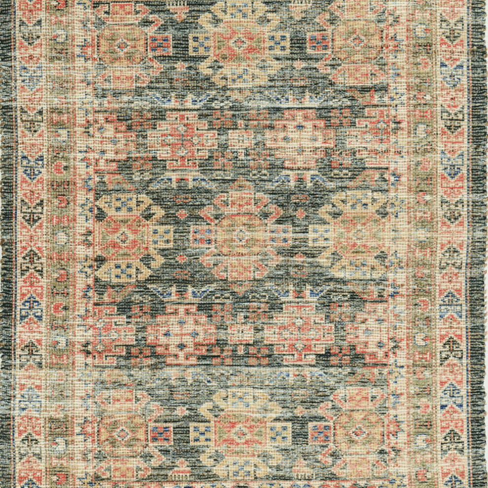 3' X 5' Charcoal Medallion Hand Woven Distressed Area Rug