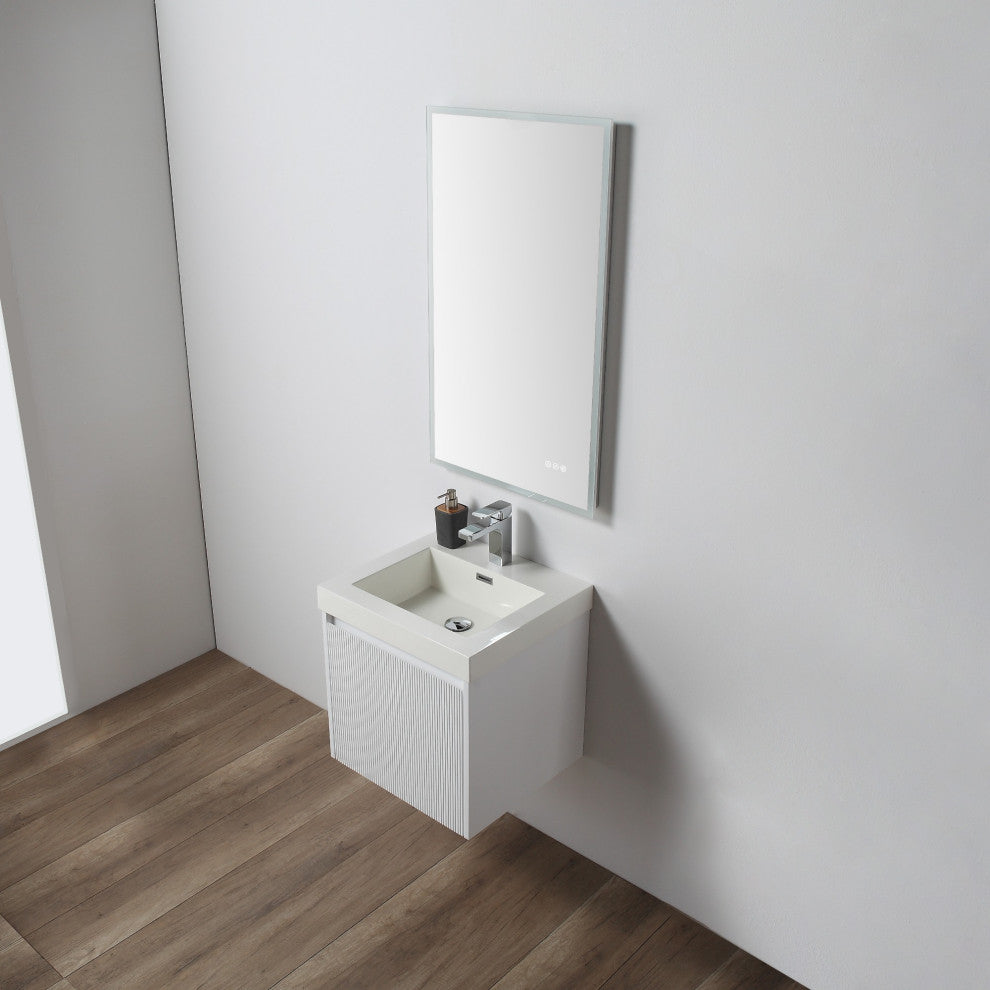 Floating Bathroom Vanity with Sink, Wall Mounted Vanity, White, 20'' W/ Sink
