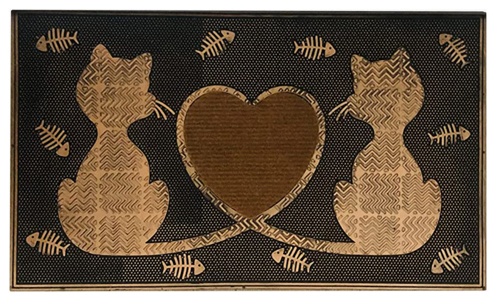 A1HC Rubber Twin Heart Cat Doormat, 18"X30"