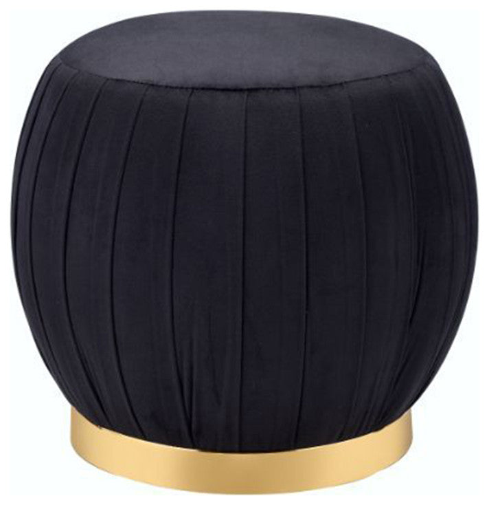 Round Ottoman With Gold Base, Black